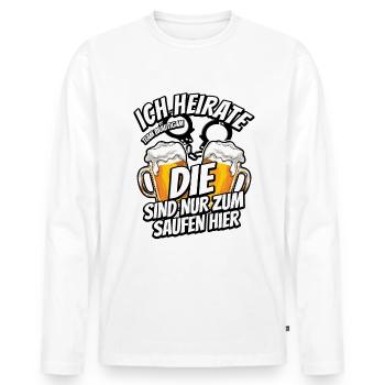 JGA Junggesellenabschied - Ich heirate - Saufen - Männer Premium Bio Langarmshirt - Weiß - Vorne - Nico (187cm)