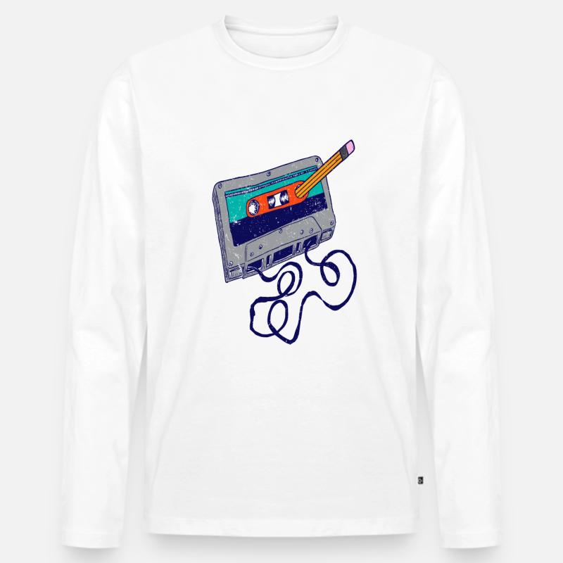 Kassette und Bleistift lustiges Design - Männer Premium Bio Langarmshirt - Weiß