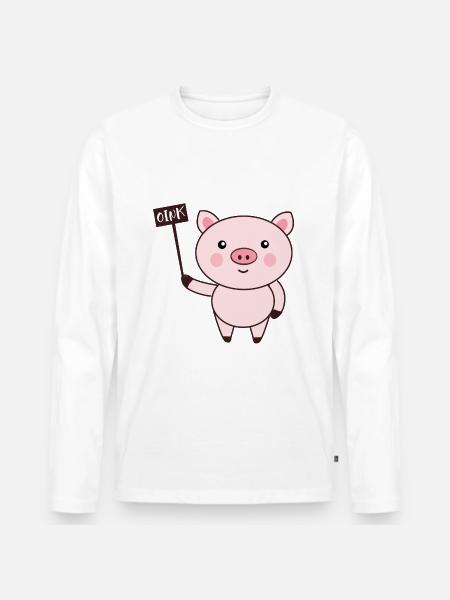 Schwein Oink - Männer Premium Bio Langarmshirt - Weiß