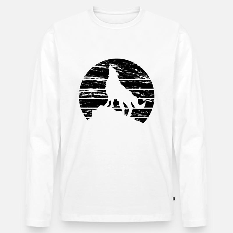 Wolf - Männer Premium Bio Langarmshirt - Weiß