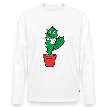 Cactus drôle rase sa barbe - T-shirt manches longues Premium bio Homme - blanc - Devant - Nico (187cm)