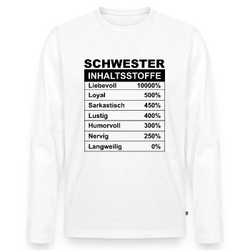 Lieblingsschwester Schwester Spruch Inhaltsstoffe - Männer Premium Bio Langarmshirt - Weiß - Vorne - Nico (187cm)