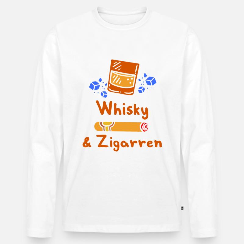 Whisky & Zigarren Whiskyglas Eiswürfel Zigarre - Männer Premium Bio Langarmshirt - Weiß