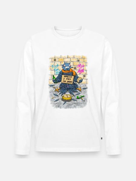 Obdachlose Taube-Lustiger Spruch, Dirty Version - Männer Premium Bio Langarmshirt - Weiß