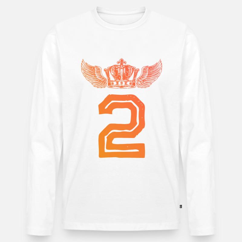 2 Zahl Krone - Männer Premium Bio Langarmshirt - Weiß