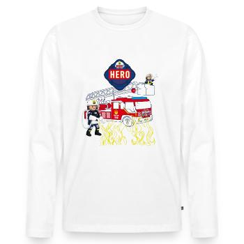 Playmobil Design Pompier Avec Camion De Pompiers - T-shirt manches longues Premium bio Homme - blanc - Devant - Nico (187cm)