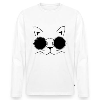 Cat, cats, cat, head, face, hangover - Men's Premium Organic Long Sleeve Shirt - white - Front - Nico (187cm)