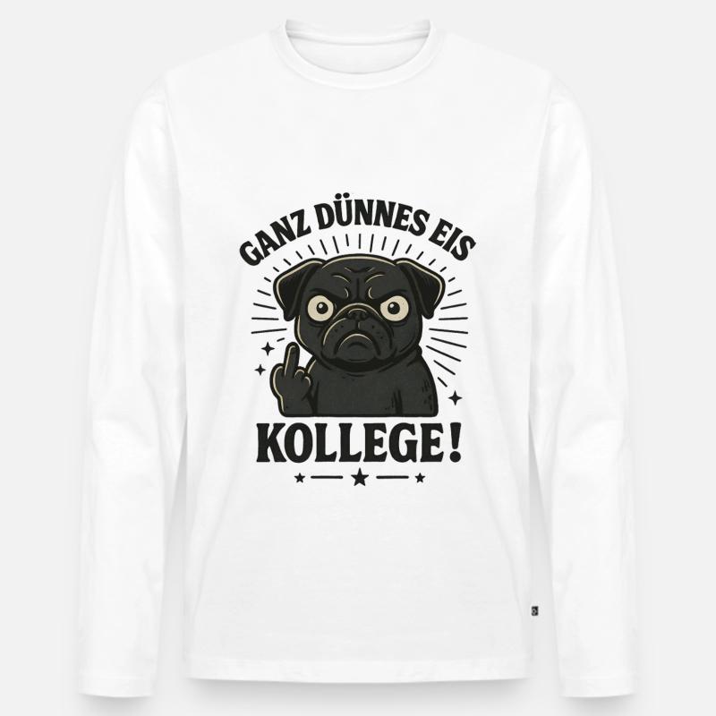 Mops Mittelfinger - Männer Premium Bio Langarmshirt - Weiß