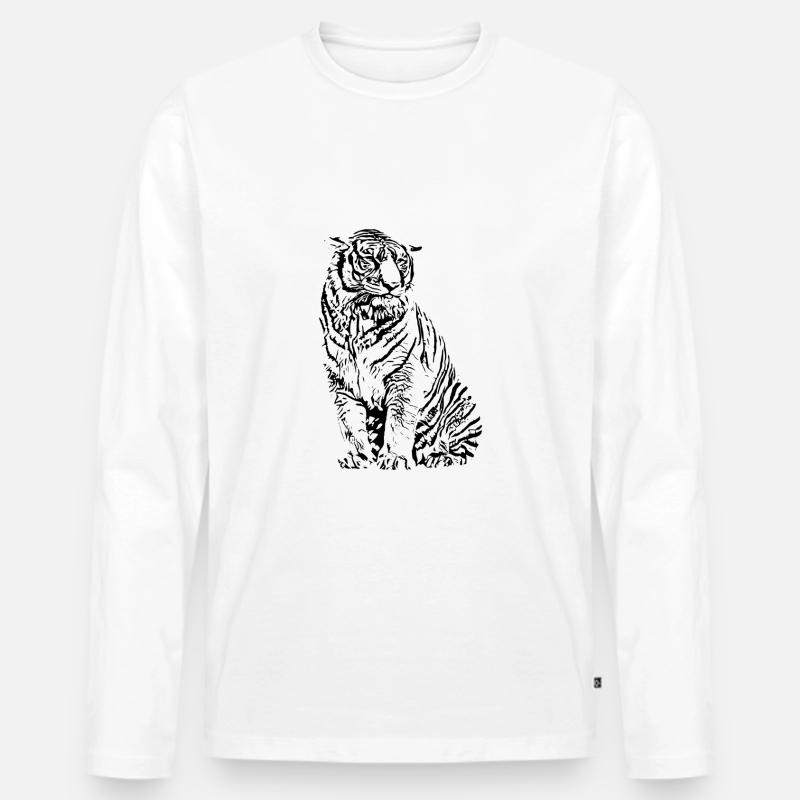 Tiger - Männer Premium Bio Langarmshirt - Weiß