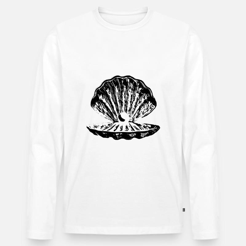 Muschel mit Perle - Männer Premium Bio Langarmshirt - Weiß