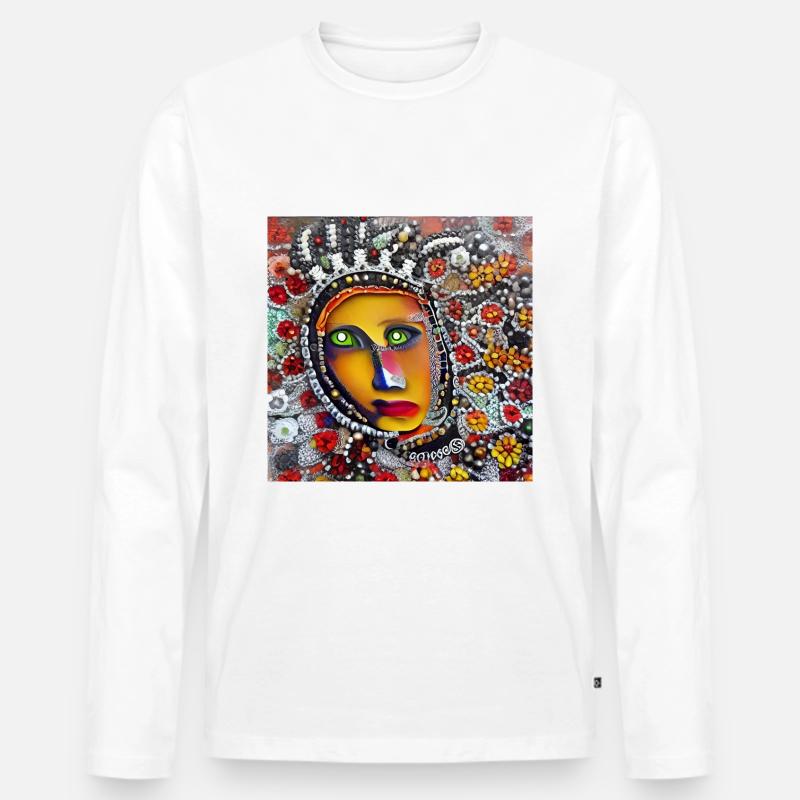 Abstraktes Gesicht - Männer Premium Bio Langarmshirt - Weiß