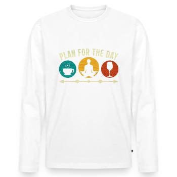 Planifiez la journée - Coffee Yoga Wine Relaxation - T-shirt manches longues Premium bio Homme - blanc - Devant - Nico (187cm)