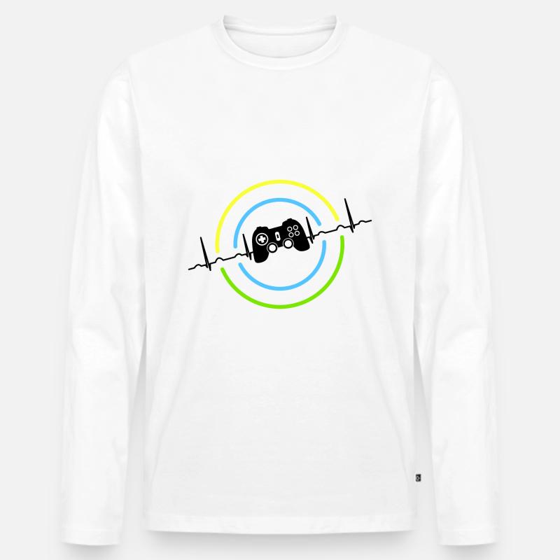 Herzschlag Neon Gaming Controller - Männer Premium Bio Langarmshirt - Weiß