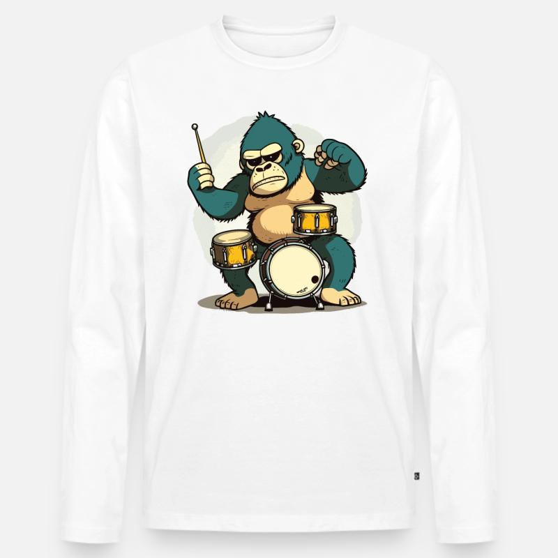 Trommelnder Gorilla - Männer Premium Bio Langarmshirt - Weiß