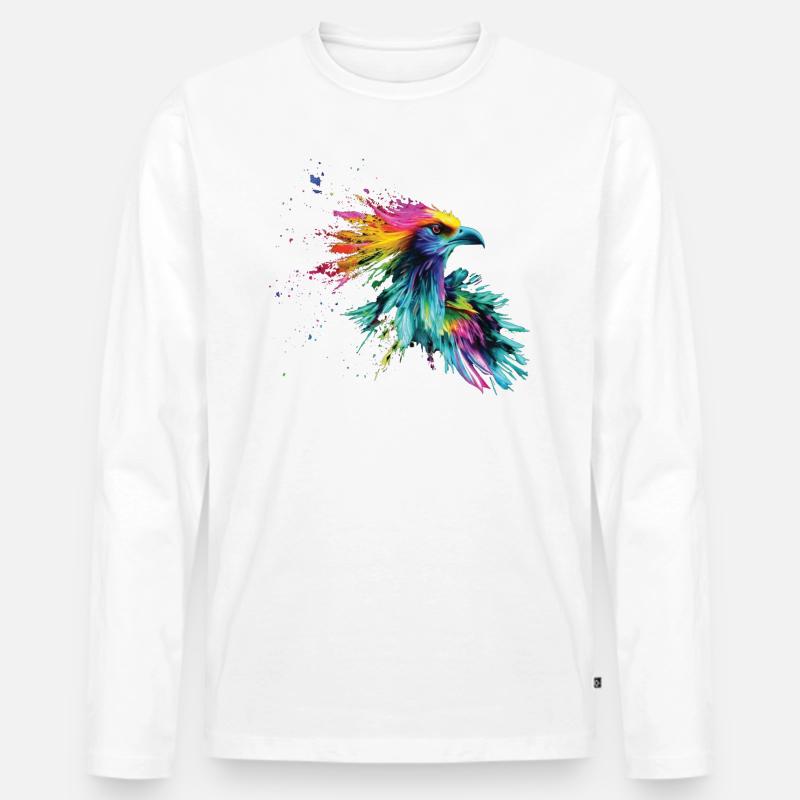 Vogel Farbige bunte Farb Spritzer - Männer Premium Bio Langarmshirt - Weiß