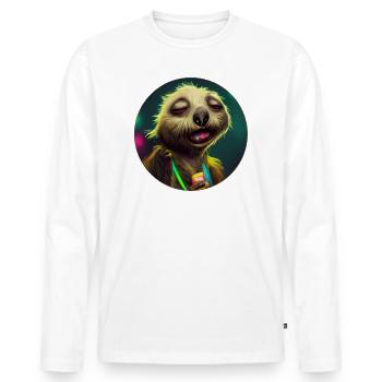 Party Sloth 5 a.m. - Men's Premium Organic Long Sleeve Shirt - white - Front - Nico (187cm)