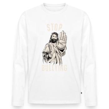 Stopp Mobbing - Männer Premium Bio Langarmshirt - Weiß - Vorne - Nico (187cm)