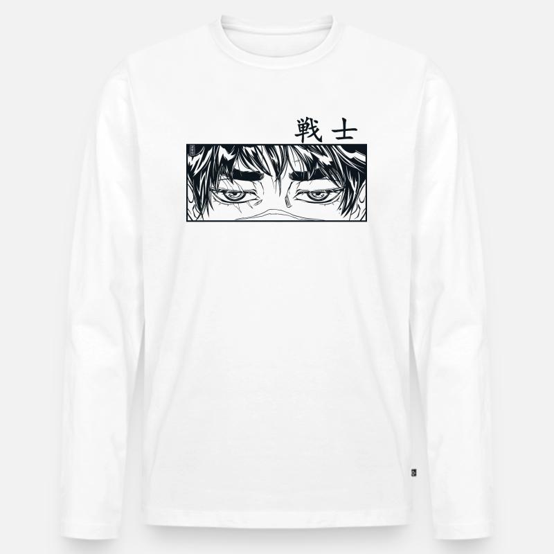 Krieger-Manga-Panel - Männer Premium Bio Langarmshirt - Weiß