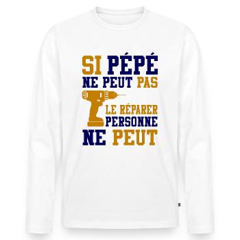 Cadeau Pépé Si Pépé ne peut pas le Réparer - T-shirt manches longues Premium bio Homme - blanc - Devant - Nico (187cm)