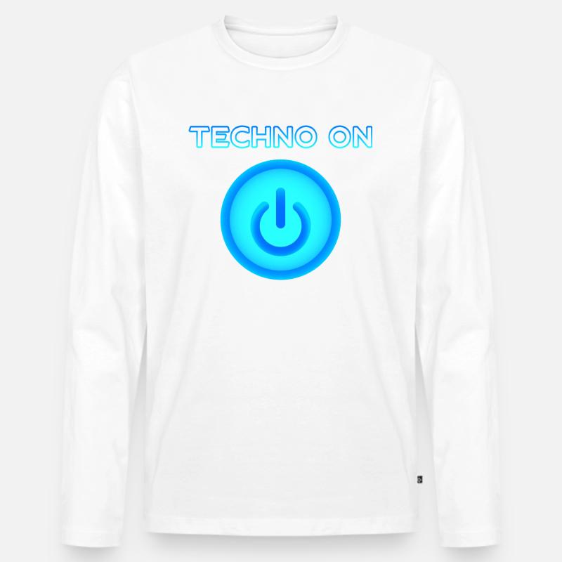 Techno auf | Die Kraft des Techno - Männer Premium Bio Langarmshirt - Weiß