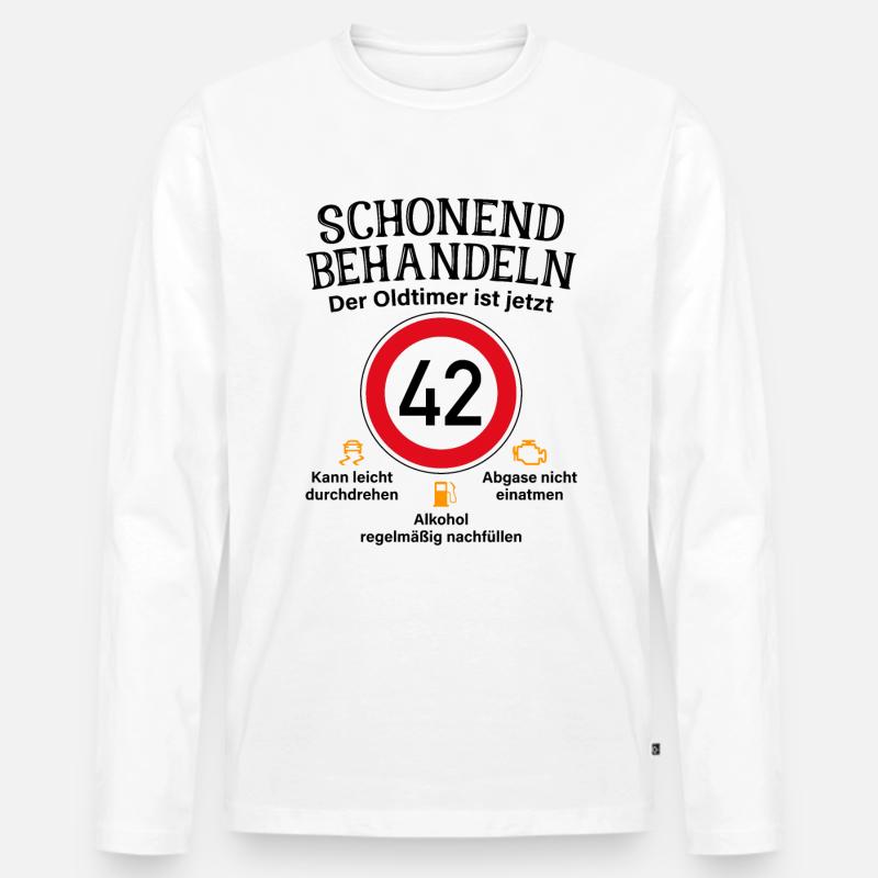 42. Geburtstag Schonend Behandeln Oldtimer Ist 42 - Männer Premium Bio Langarmshirt - Weiß