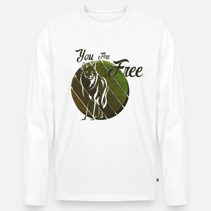 Du bist ein freier Wolf - Männer Premium Bio Langarmshirt - Weiß