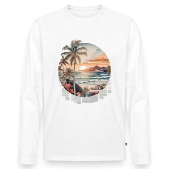 Holiday by the sea with palm trees and sunset - Men's Premium Organic Long Sleeve Shirt - white - Front - Nico (187cm)