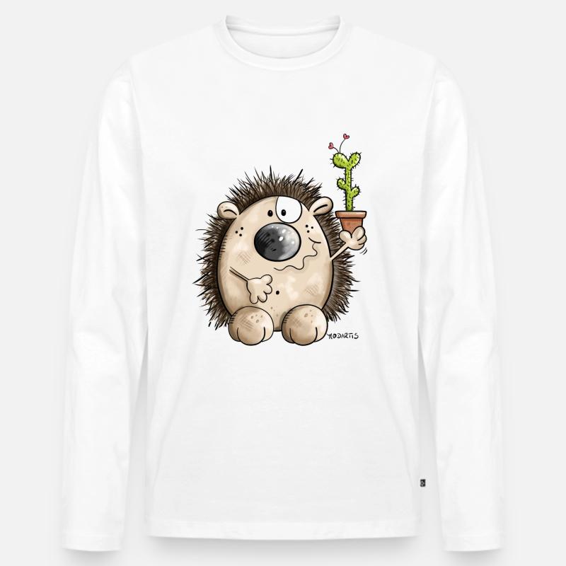 Igel mit Kaktus - Männer Premium Bio Langarmshirt - Weiß