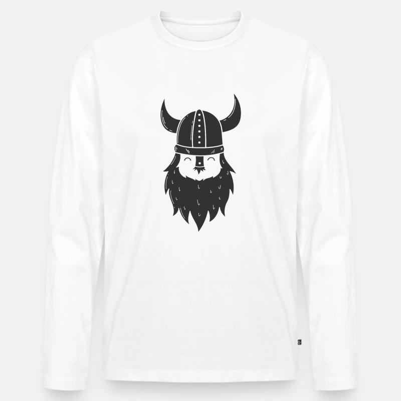 Wikinger mit Vollbart und Wikingerhelm - Männer Premium Bio Langarmshirt - Weiß