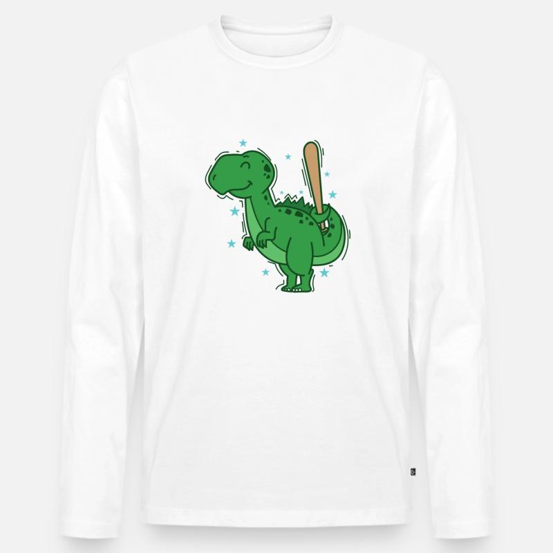 Dino beim Baseball Dinosaurier Reptil - Männer Premium Bio Langarmshirt - Weiß