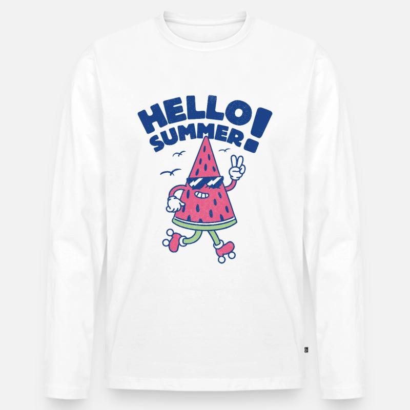 Hallo Sommer - Wassermelone - Männer Premium Bio Langarmshirt - Weiß