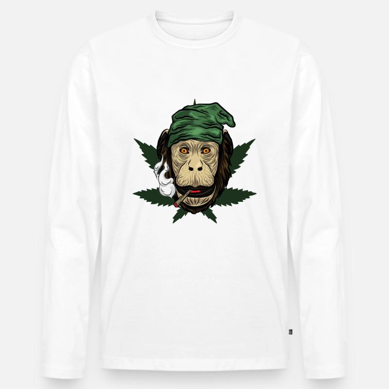 Kiffender Affe Mit Joint - Männer Premium Bio Langarmshirt - Weiß