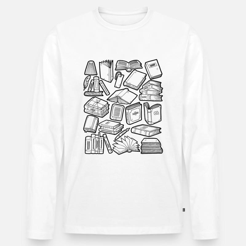 Bücher Doodle - Männer Premium Bio Langarmshirt - Weiß