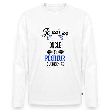 je suis pêcheur qui déchire et oncle - T-shirt manches longues Premium bio Homme - blanc - Devant - Nico (187cm)
