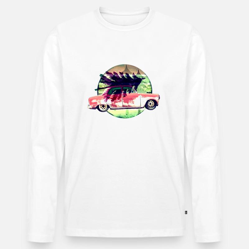Oldtimer mit Weihnachtsbaum - Männer Premium Bio Langarmshirt - Weiß