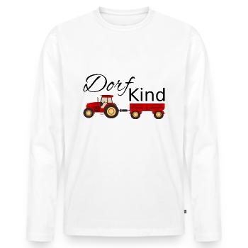 Dorfkind mit rotem Traktor - Männer Premium Bio Langarmshirt - Weiß - Vorne - Nico (187cm)