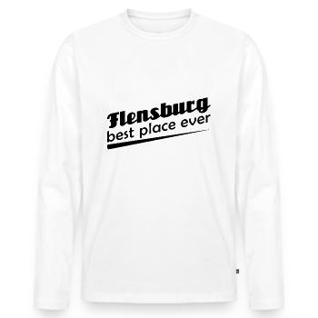Flensburg - Stadt best place ever - Männer Premium Bio Langarmshirt - Weiß - Vorne - Nico (187cm)