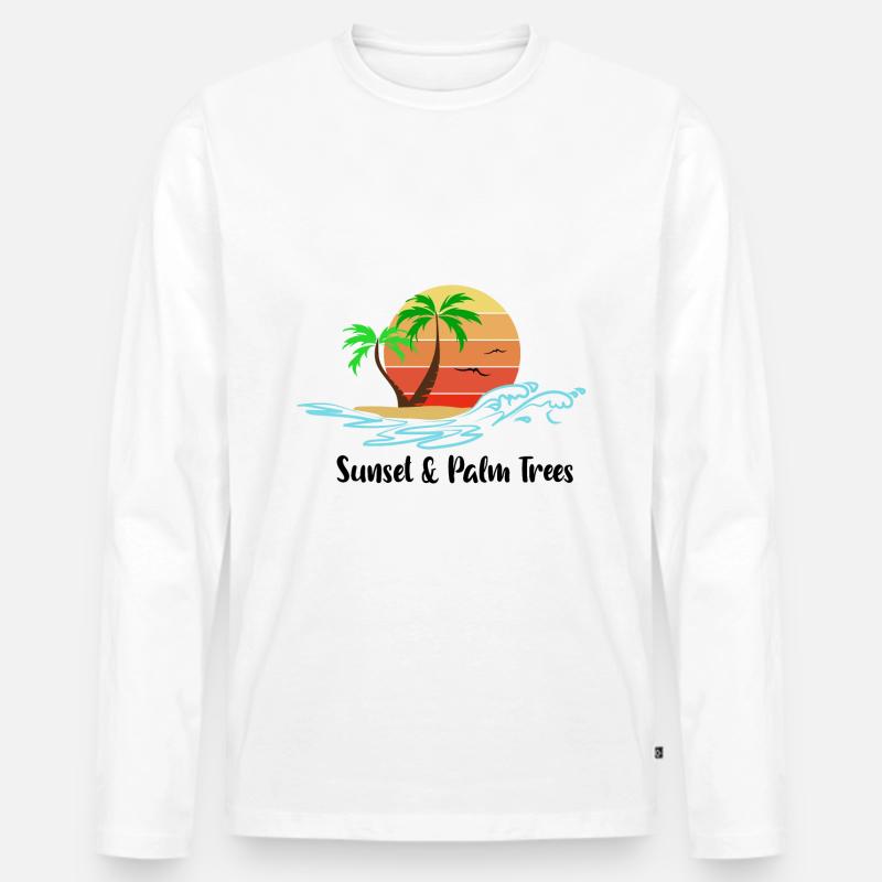 Sunset & Palm Trees - Männer Premium Bio Langarmshirt - Weiß