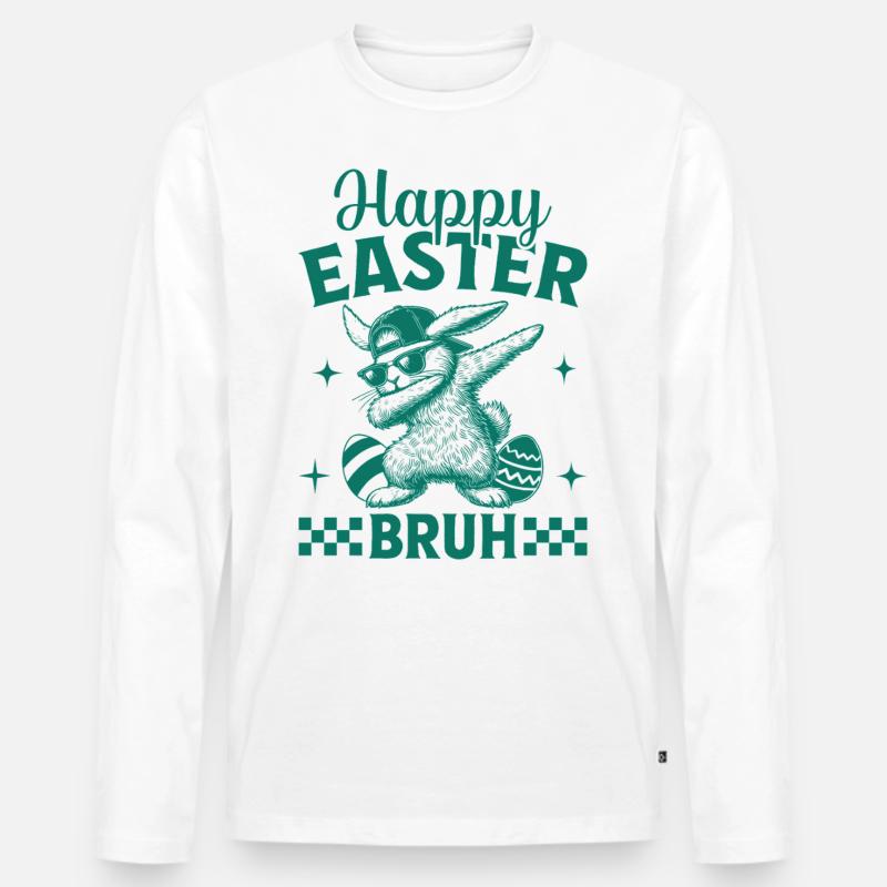 Happy Easter Bruh - Männer Premium Bio Langarmshirt - Weiß