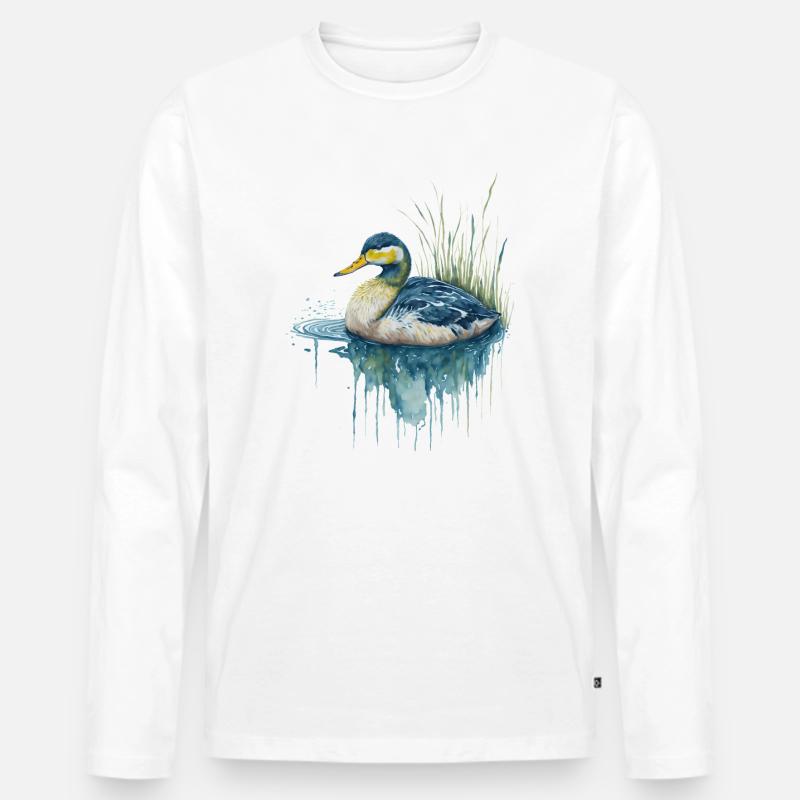 Aquarell Ente - Männer Premium Bio Langarmshirt - Weiß