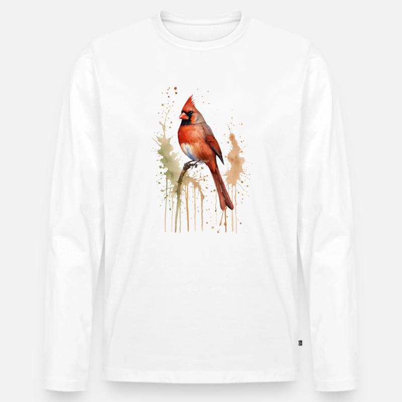 Nördlicher Kardinal Aquarell - Lebendiger Vogel - Männer Premium Bio Langarmshirt - Weiß