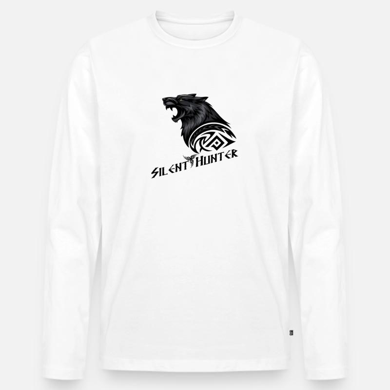Silent Hunter: Wolf mit Stammeszeichen - Männer Premium Bio Langarmshirt - Weiß