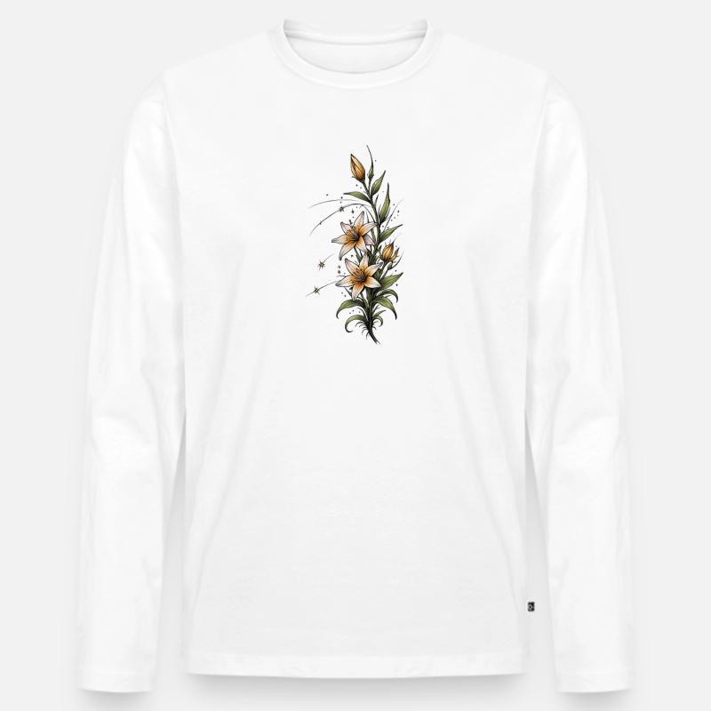 Lilienblüte mit Sternen - Männer Premium Bio Langarmshirt - Weiß