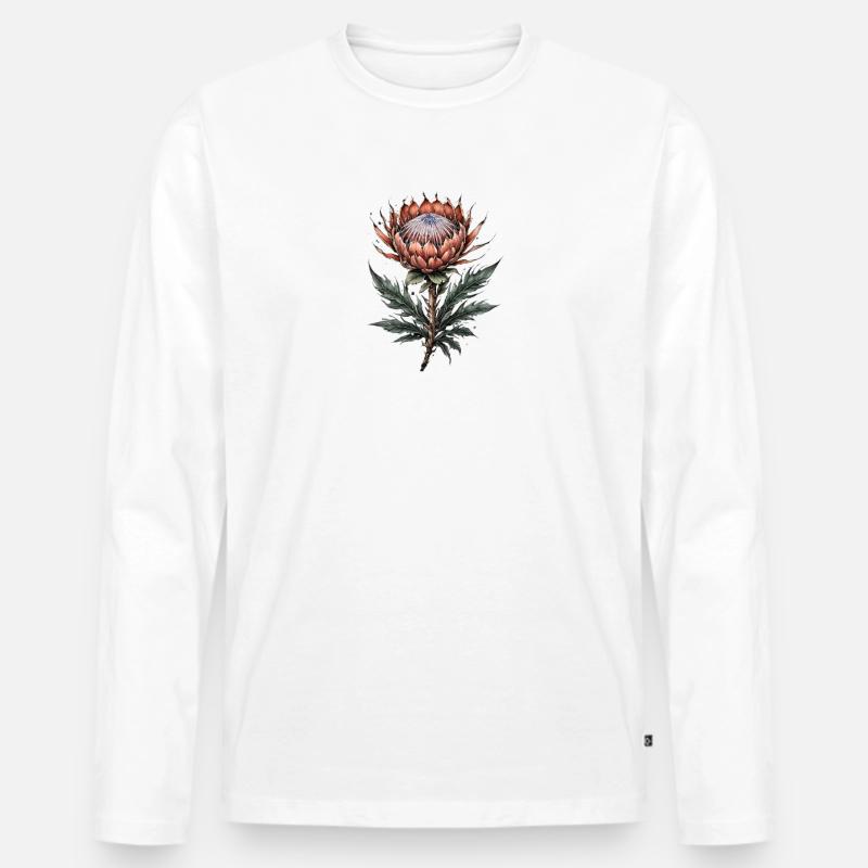 Protea Bloom Elegance - Männer Premium Bio Langarmshirt - Weiß