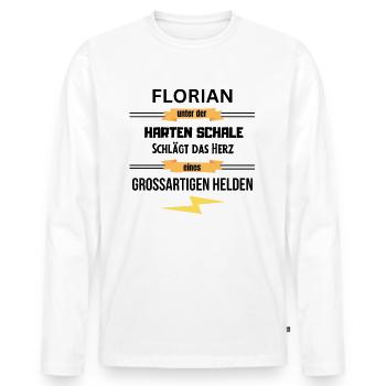 Florian unter harte Schale eines Großartigen Helde - Männer Premium Bio Langarmshirt - Weiß - Vorne - Nico (187cm)