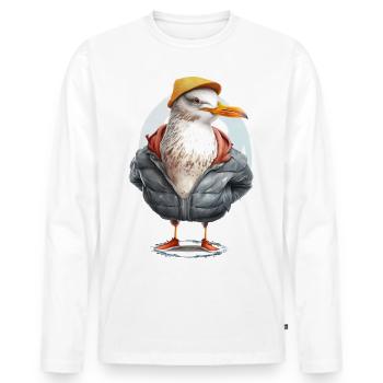 Funny Seagull - Men's Premium Organic Long Sleeve Shirt - white - Front - Nico (187cm)
