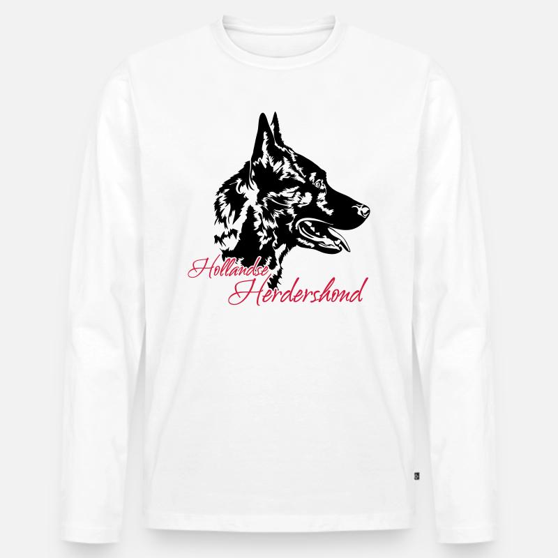 HOLLANDSE HERDERSHOND - Männer Premium Bio Langarmshirt - Weiß