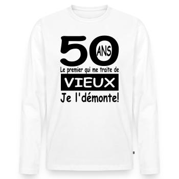50 ans et je ne suis pas vieux / cadeau 50 ans - T-shirt manches longues Premium bio Homme - blanc - Devant - Nico (187cm)