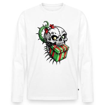 Xmas Gift Skull // Totenkopf Geschenk FS0059 - Männer Premium Bio Langarmshirt - Weiß - Vorne - Nico (187cm)