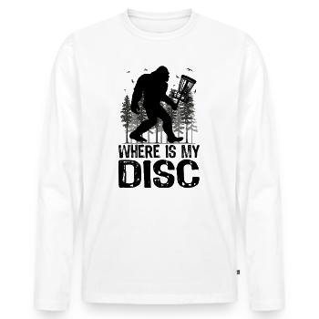 Où se trouve mon disque ? Disque golf Bigfoot - T-shirt manches longues Premium bio Homme - blanc - Devant - Nico (187cm)